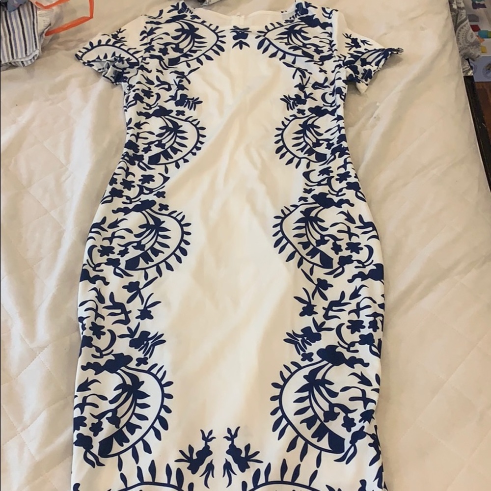 Navy blue and white tight dress